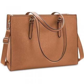 NUBILY Bolso Mujer Bolsos Bandolera para Ordenador Portátil 15.6 Pulgadas Impermeable Bolsos de Mujer Cuero PU Universidad Shopper Bolsa Tote Marrón