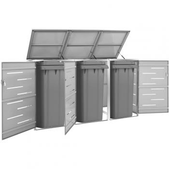 vidaXL Triple Wheelie Bin Shed 207x77.5x112.5 cm Stainless Steel