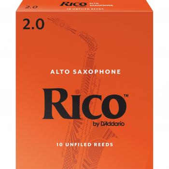 Rico Saxophone Reeds - Reeds for Alto Saxophone - Thinner Vamp Cut for Ease of Play, Traditional Blank for Clear Sound, Unfiled for Powerful Tone - Alto Sax Reeds 2 Strength, 10-Pack
