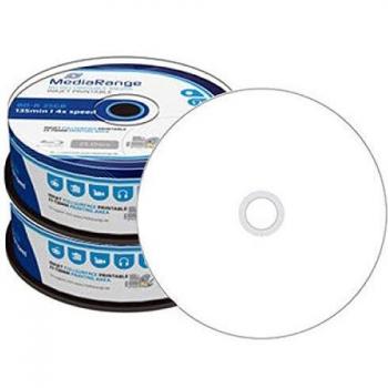 Disco Blu-ray Mediarange BD-R 25 GB, 6x Velocidad, Totalmente Imprimible en Cakebox, Paquete de 50 Unidades