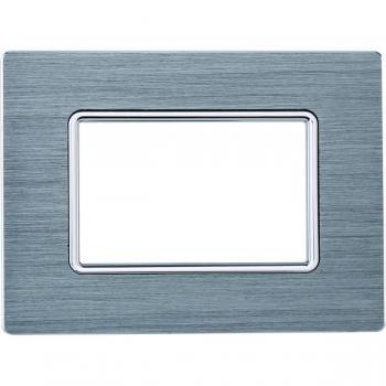 Placa de aluminio 3 puestos color plata serie Solar compatible con BTicino Matix