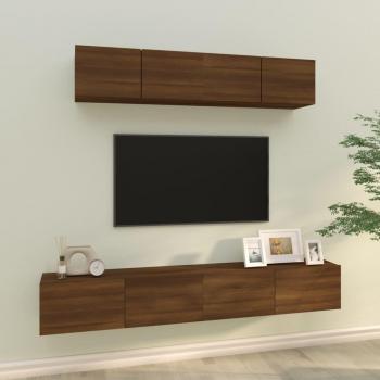 vidaXL Set de muebles para TV 4 piezas madera contrachapada marrón roble 80 x 30 x 30 cm, Mueble de Salón, Mueble TV, Mesa de TV, Mueble Televisor
