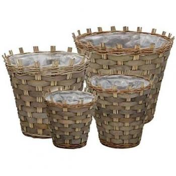 vidaXL 4X Arriates de Mimbre PE Macetero Maceta Ratán Real Cesta de Plantas