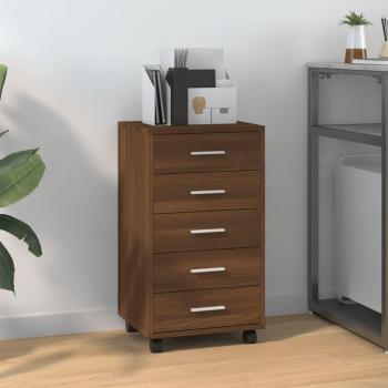 Cajonera con ruedas de madera contrachapada marrón roble