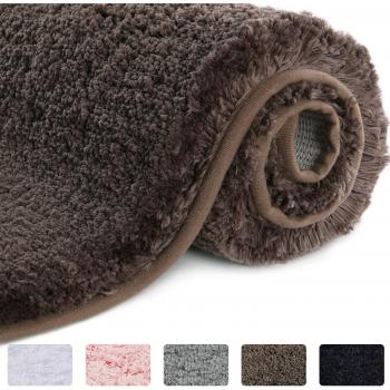 Alfombra de baño Lifewit Marrón, Microfibra Suave Shag Súper absorbente de agua, antideslizante, Alfombra de baño de goma gruesa, lavable a máquina, 80 x 50 x 4 cm