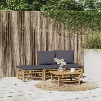 vidaXL 4-Piece Dark Grey Cushioned Bamboo Garden Lounge Set