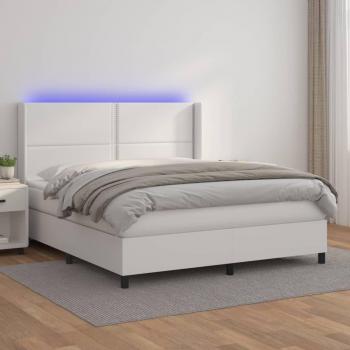 Cama box spring suave con colchón y LED Blanco 180x200cm de cuero sintético