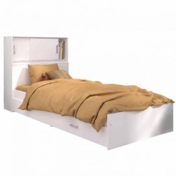 Cama Juvenil Melamina Blanco con Mueble Cabecero y 2 Cajones 90x190/200 cm