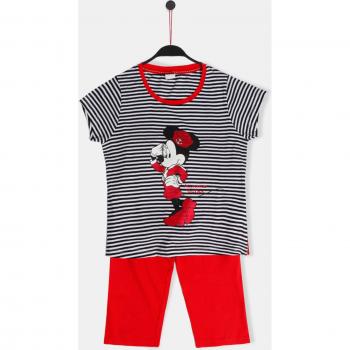 Pijama corto para niña Minnie Mouse Sailor marino y rojo, con camiseta de raya tejida y detalles metalizados