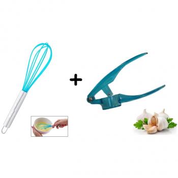 Ducomi® Prensador de ajos + batidor de silicona con mango de acero inoxidable 25 cm