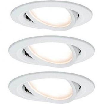 Set de 3 focos empotrados LED Paulmann Nova Coin, 6W, 2700K, inclinables, redondos, blanco mate