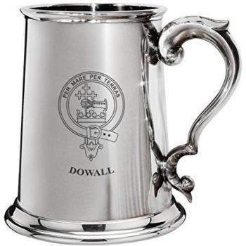 Dowall Family Crest Polished Pewter 1 Pint Tankard with Scroll handle
