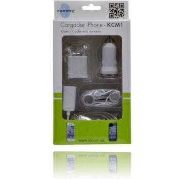 Kloner KCM1 - Kit cargador casa y coche + auricular + alargador audio para iPhone