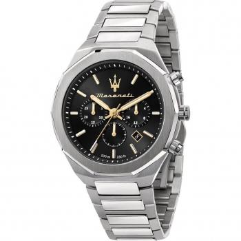 Maserati Stile 45mm Men's Chronograph Quartz Watch - Silver Stainless Steel with Black Dial