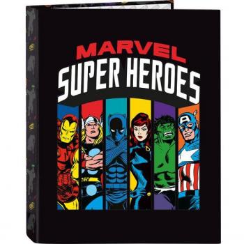 Carpeta Folio 4 Anillas Mixtas con Diseño de Avengers 'Super Heroes' - Safta, Tapas Duras Forradas, Cierre con Gomas Elásticas, Licencia Oficial
