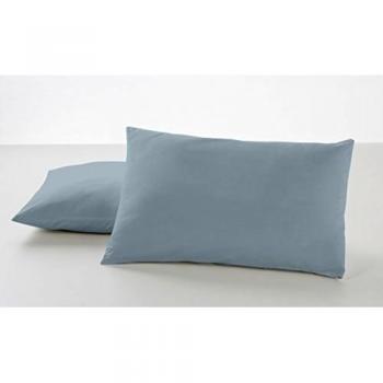 ESTELA - Funda de Almohada Combi Liso Cala Color Plata - 2 Piezas de 50x80 cm - 100% Algodón - 144 Hilos