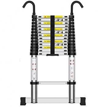 Teenza Escalera telescópica de 5,4 m, escalera de extensión con ganchos y estabilizador, escaleras portátiles de aluminio, carga máxima de 150 kg/330 lb
