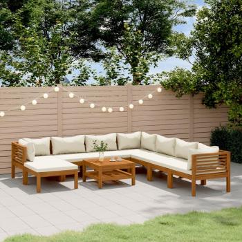 vidaXL 9-Piece Garden Lounge Set with Cream Cushions in Solid Acacia Wood