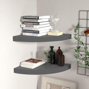 vidaXL Floating Corner Shelves 2 pcs High Gloss Grey 35x35x3.8 cm MDF
