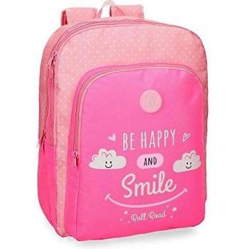 Roll Road Happy Mochila Escolar Doble Compartimento Adaptable a Carro Rosa 33x42x17 cms Poliéster 21.6L