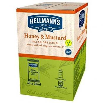 Hellmann's Salsa Miel y Mostaza Monoporciones para ensalada, sin gluten y vegetariana - 50 Sobres 30ml