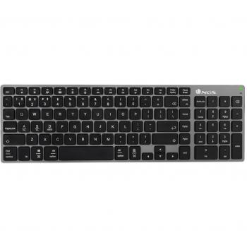 Teclado Inalámbrico Multidispositivo NGS Fortune-BT, Bluetooth, Recargable, 12 Teclas Multimedia, QWERTY Español, Color Gris/Negro, Dimensiones 364x116x