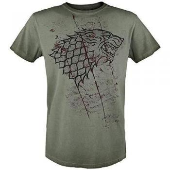 Game Of Thrones Juego de Tronos Stark Slashed Sigil Hombre Camiseta Aceituna S, 100% algodón, Vintage Regular