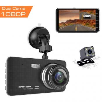 Apexcam Cámara de Coche Dash CAM 4.0 IPS 1080p FHD Lente Doble Conducir grabadora 170 ° Gran Angular G-Sensor WDR Grabación de Bucle DVR Monitor de estacionamiento Visión Nocturna