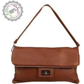 Italian Made Leather Handbag In Chestnut Brown