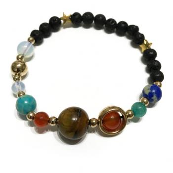Pulsera de Piedra de Lava - Sistema Solar Dorado