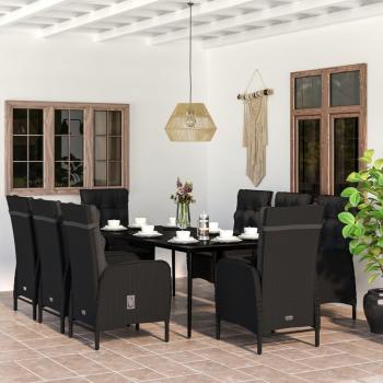 9 Piece Black Garden Dining Set with Cushions