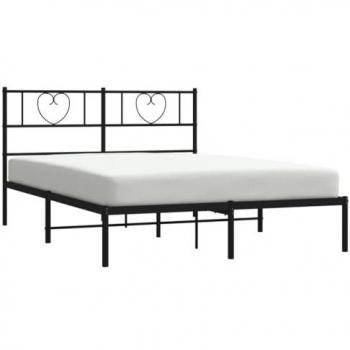 Estructura de Cama sin Colchón con Cabecero de Metal Negro 120x200 cm, Somier de Listones, Base Armazón para Dormitorio