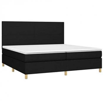 Cama Box Spring con Colchón y Luces LED, Tela Negra, 200x200 cm