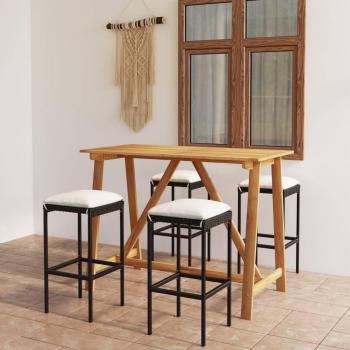 5-Piece Garden Bar Set with Cushions - Black and Gray