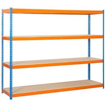 Estantería de Acero de Media Carga | Color Azul y Naranja | 4 Baldas de Madera | Medidas: 2000 x 2100 x 600 mm | Adecuada para Almacén, Oficina,