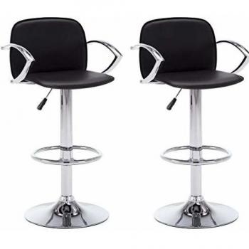 vidaXL 2X Sillas Bar con Reposabrazos Piel Sintética Negra Taburete Asiento