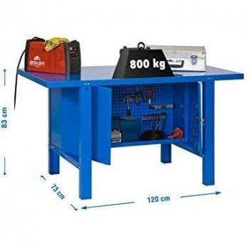 Banco de trabajo industrial con armario BT6 Simonwork Metalic Azul Simonrack 830x1200x730 mms - banco de trabajo resistente 800 Kgs de capacidad por estante