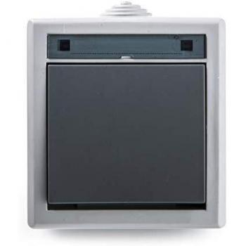 Famatel 19077 Pulsador | Enchufe de empotrar | Serie Aquant 55 | IP55 Prueba de Agua | Este Producto es fácil de Instalar | Aluminio | Gris