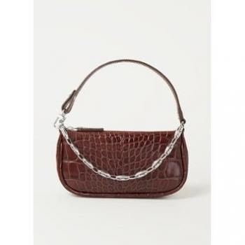 By Far Mini Rachel Brown Snake-Texture Leather Shoulder Bag