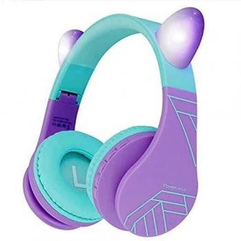 Auriculares Bluetooth para niños, PowerLocus Auriculares Inalámbricos Bluetooth de Diadema, Cascos Bluetooth con Micrófono para niñas y niños con 85DB Volumen Limitado, Auriculares Plegable, Ajustable