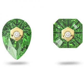 Swarovski Pendientes de Botón Numina Bañados en Oro con Cristales Verdes, Pendientes Asimétricos para Mujer, Colección Numina