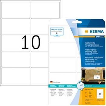 Etiquetas de Envío Resistentes al Clima HERMA 8330, 99,1 x 57 mm, Pack de 250 Etiquetas en A4