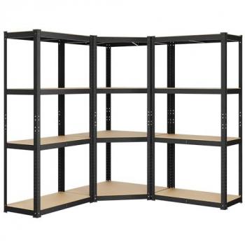 Juego de Estantería Esquinera de 4 Niveles, Acero de Alta Resistencia, Capacidad de 1500 kg, Ideal para Garaje y Almacén, Negro Tinta y Beige Natural