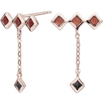 Pendientes de plata chapado en oro rosa con colgante y granates y espinela negra