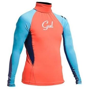 Gul Junior Flatlock Long Sleeve Rashguard 2017 - Coral/Turquoise JS