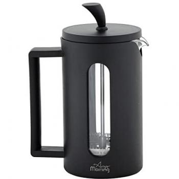 Cafetera de Émbolo Any Morning 600 ml - Acero Inoxidable y Vidrio Borosilicatado, Hitzebeständig, Fácil de Limpiar, Negra