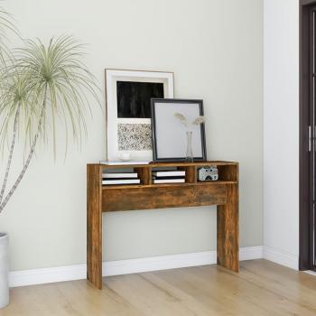 Mesa consola de madera de ingeniería 105x30x80 cm en blanco, negro y roble sonoma; mesa de sofá, mesa de entrada para salón, consola de entrada, mueble recibidor, mesita auxiliar