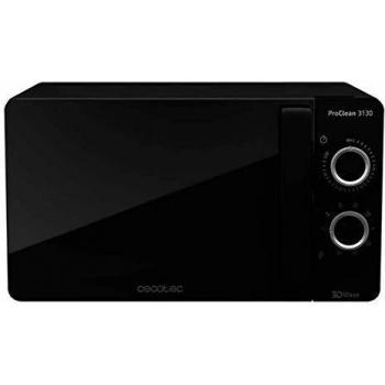 Cecotec Microondas Negro ProClean 3130. 700W, 20L, Con Grill, Revestimiento Ready2Clean para una mejor limpieza, Tecnología 3DWave, Diseño puerta FullCrystal y Detalles metálicos, 6 niveles