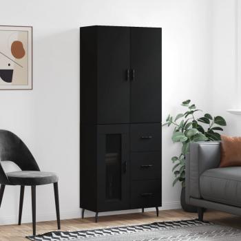 Alacena alta de madera multicapa negra 69,5x34x180 cm