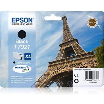 Epson T7021 XL Cartucho de Tinta Original Alta Capacidad Negro C13T70214010 Torre Eiffel 45.2ml para WP-4595/4545DTWF/4535DWF/452